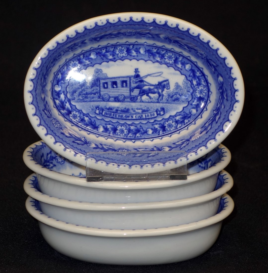 B&O SMALL BAKERS, (6) TOTAL: Horse Drawn car; Lamberton China; Design Patented; (4) L-4 3/4", (2) L-5 3/4",