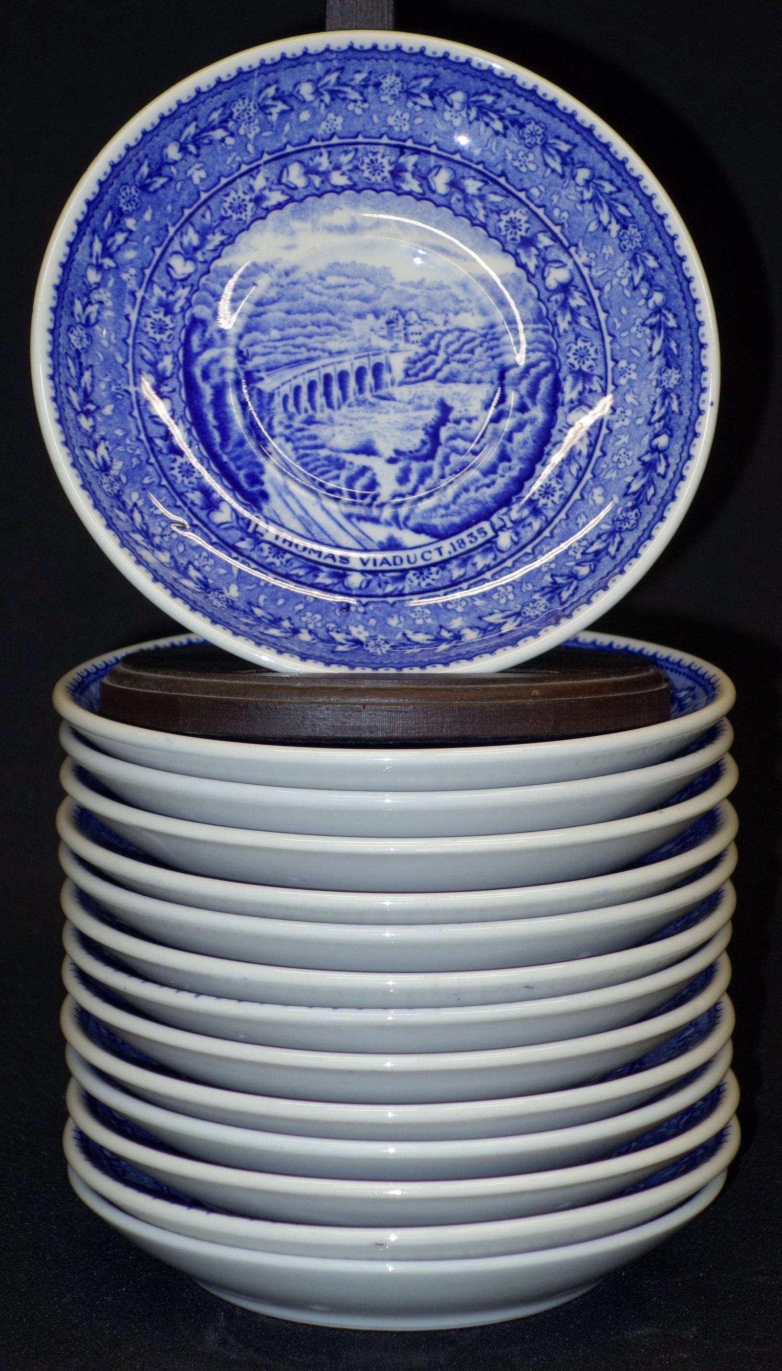 B&O COFFEE CUPS & SAUCERS (30): Assembled; (14) Lamberton China, Design Patented saucers, Dia.-6"; (12) Lamberton China, Design Patented Coffee Cups, Dia.-4 1/2"; (2) squat coffee cups, Lamberton Cina, Design Patented, 1- with chip 