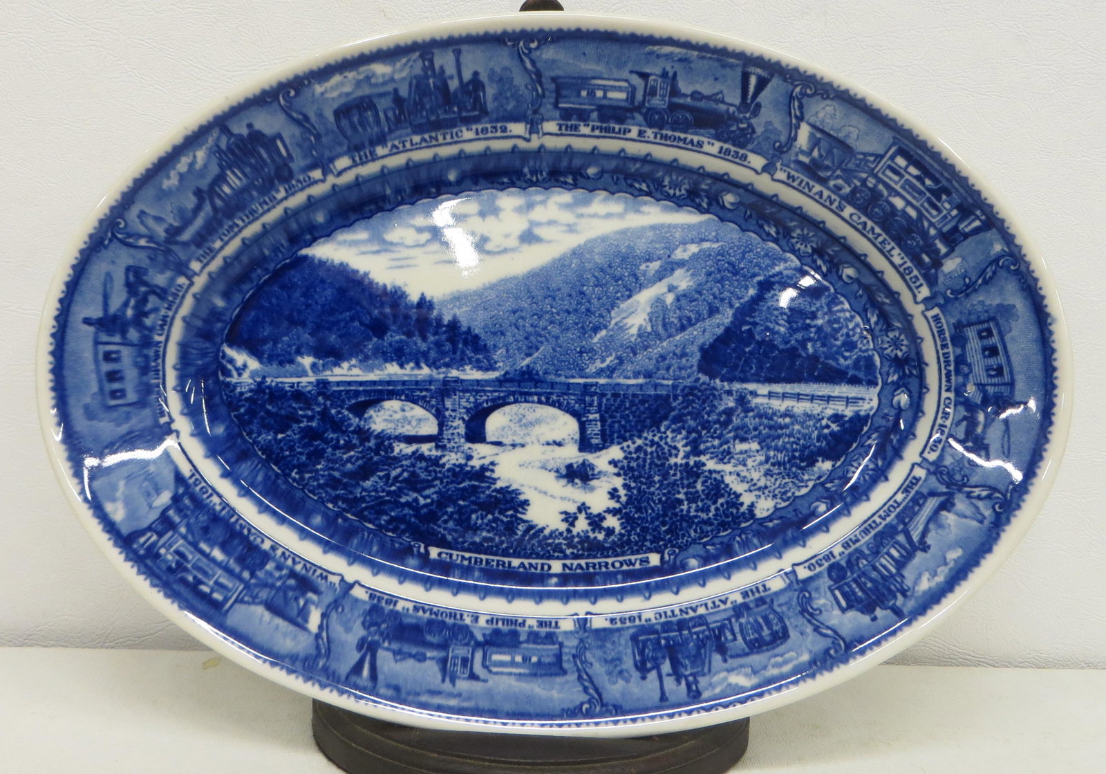 B&O CHINA PLATTER: Cumberland Narrows, Scammell's Lamberton Design Patent; normal wear; L-11 1/2",. VG-EX