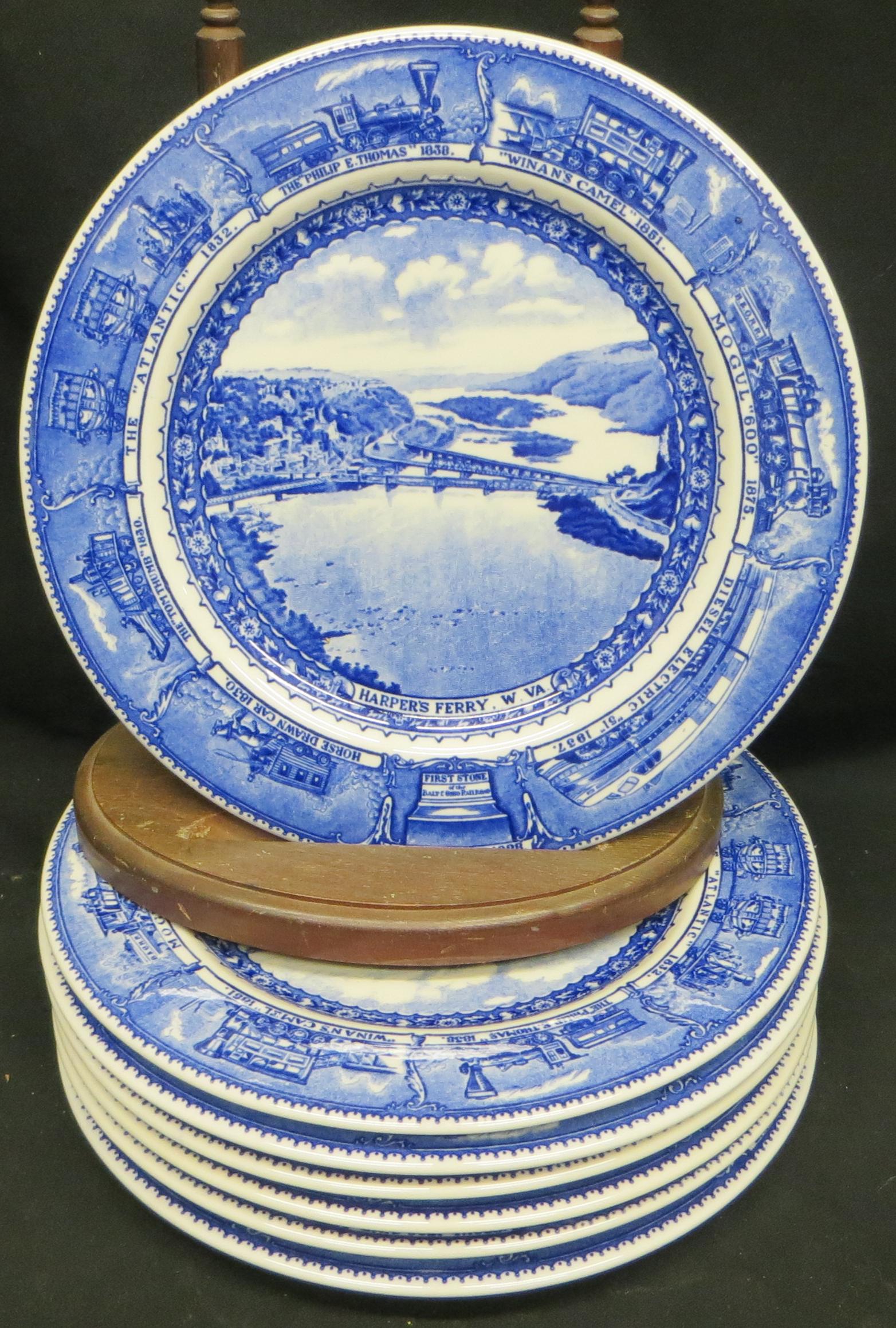 B&O CHINA PLATES (7): Harpers Ferry - shield back; Scammell's Lamberton - Design patent; normal wear; Dia.-10 1/2", VG-EX