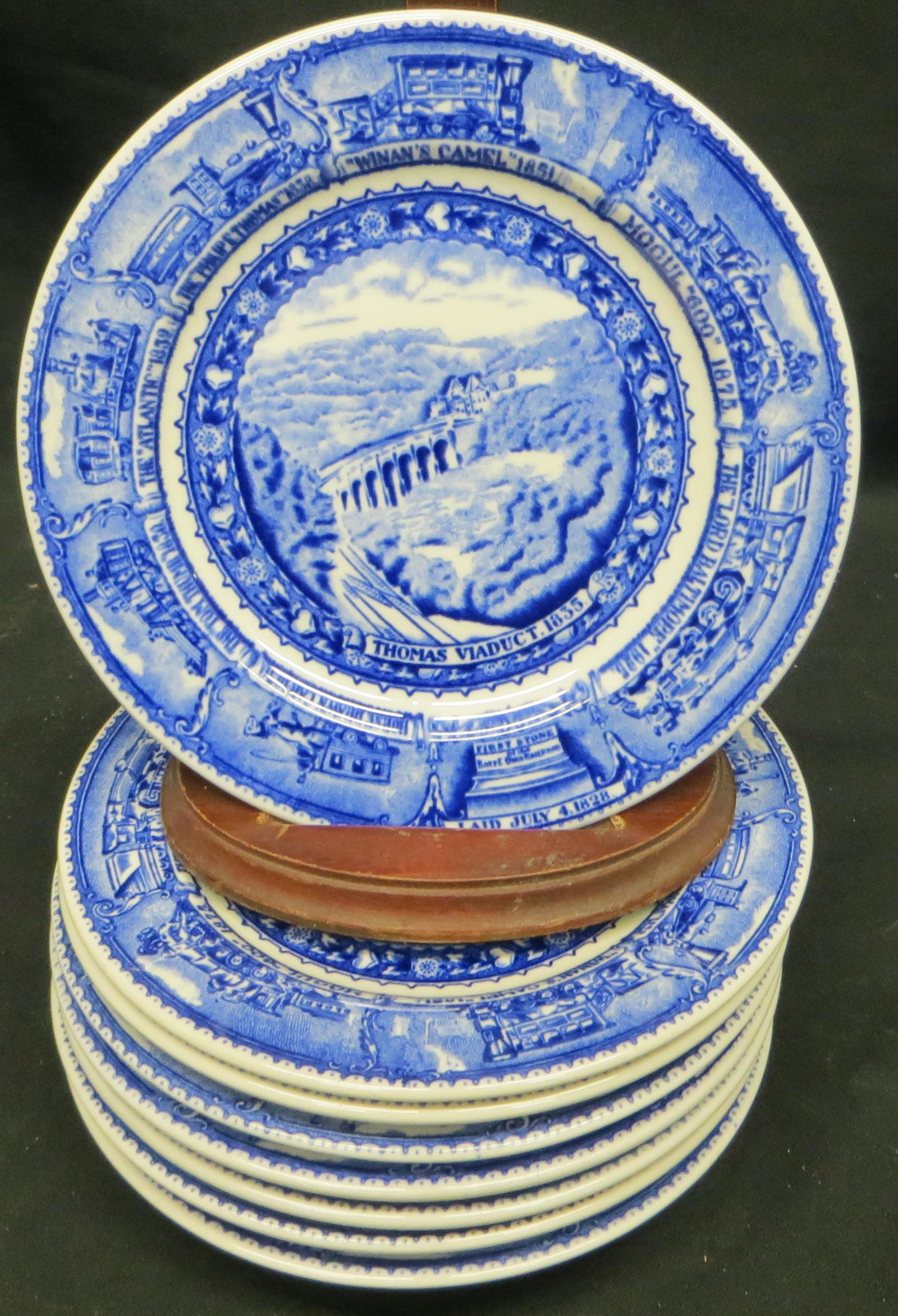B&O CHINA SALAD PLATES (6): Potomac Valley; Scammell's Lamberton Design Patent; mold mark and a few glaze flaws underneath; normal wear; Dia.-8", G-VG