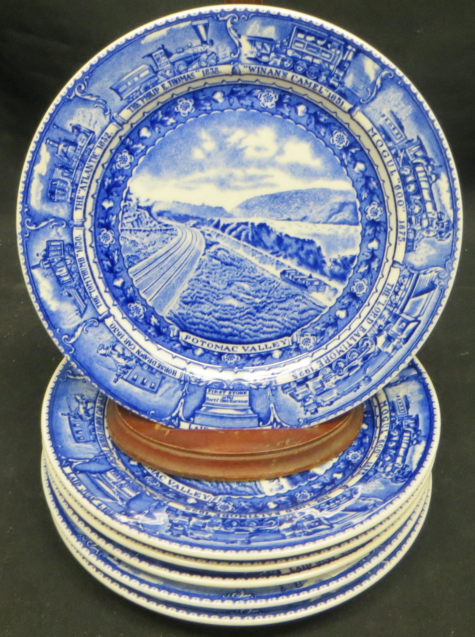 B&O CHINA BREAD & BUTTER PLATES (9): Thomas Viaduct; Scammell's Lamberton Design Patent; normal wear; Dia.-7", VG-EX