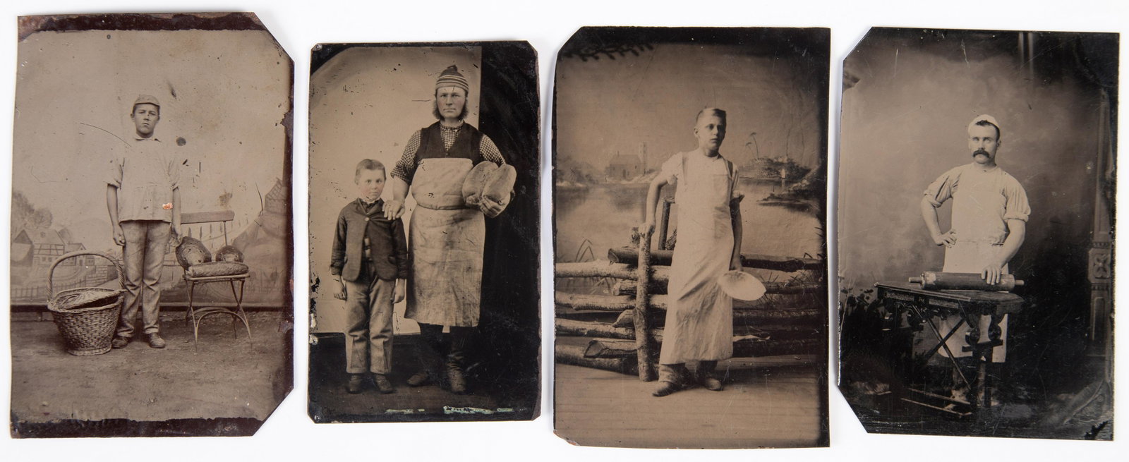 OCCUPATIONAL TINTYPES (4): 6th plates; bakers; no mats; no cases; normal wear; VG-EX