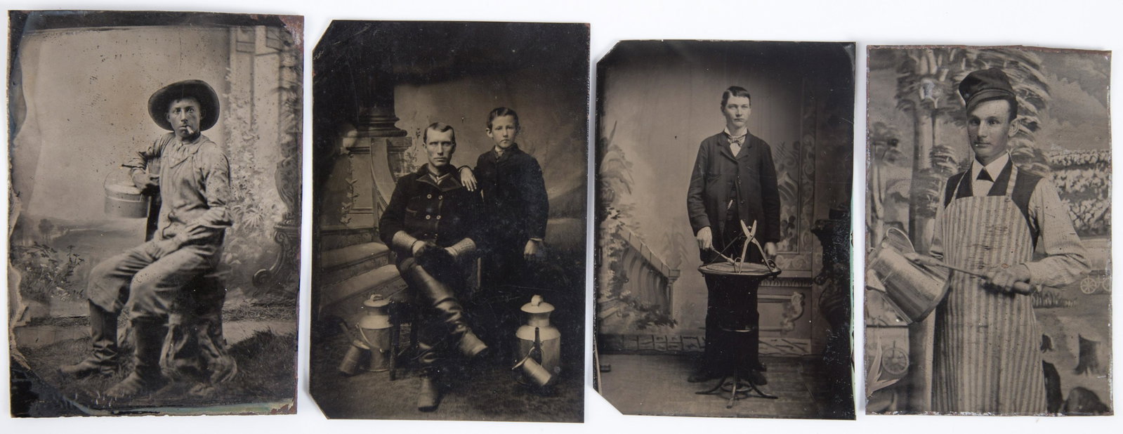 OCCUPATIONAL TINTYPES - TIN SMITHS (4): 6th plate; no mats; no cases; normal wear; VG-EX