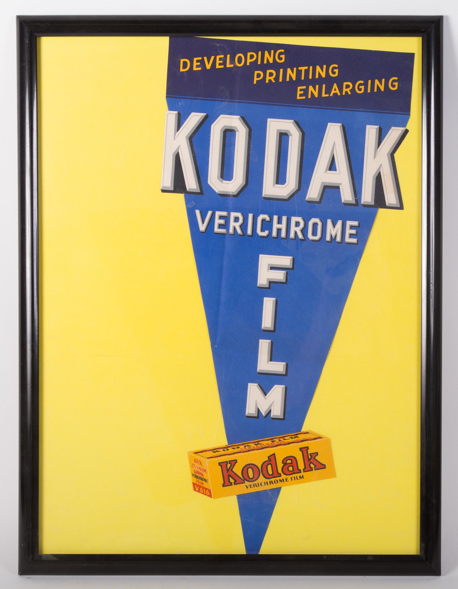 KODAK PENNANT ADVERTISEMENT: Die-cut paper banner; pennant is complete; framed; creases; H-24",