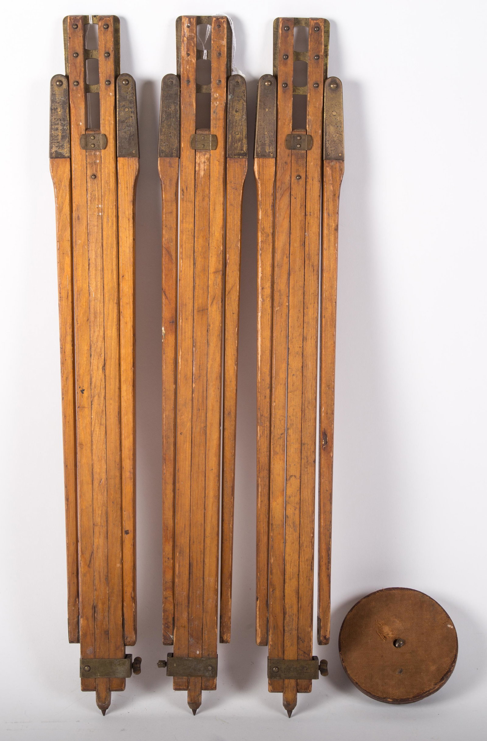 TRIPOD: Wood and brass; normal wear; closed L-22", F-G