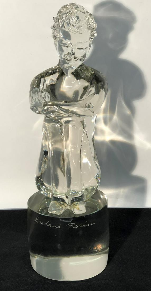 ROSIN ART GLASS SCULPTURE: Clear glass; seated boy; signed on front Loredano Rosin; H-16", VG-EX