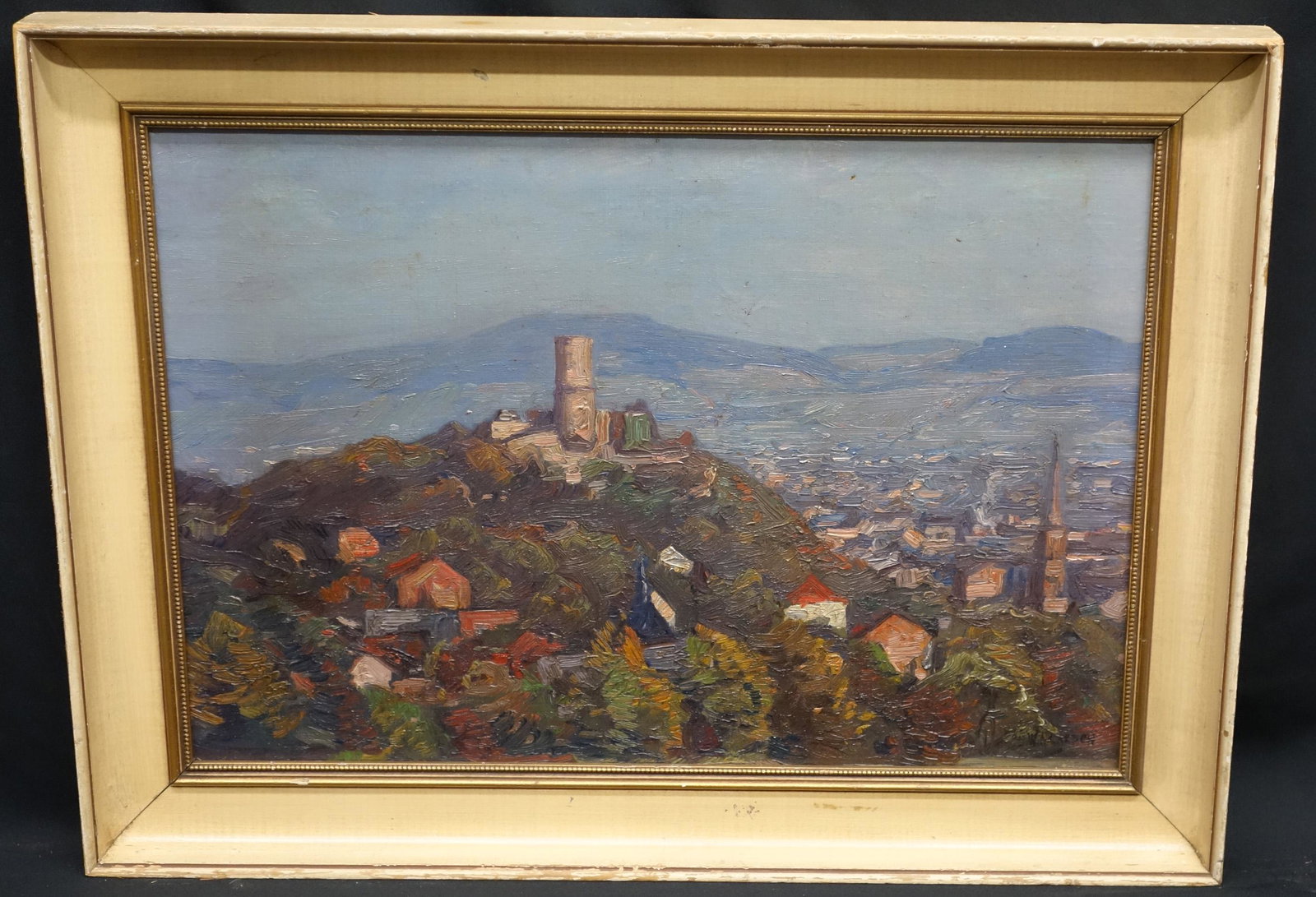 W.A. CARSON LANDSCAPE PAINTING: View of San Francisco (?); oil on artist board; signed lower right; minor losses; image 14 1/4” x 20 3/4”; VG