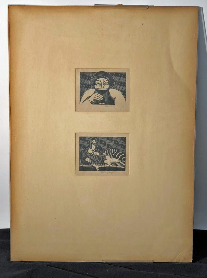 ROBERT GIBBINGS WOOD CUTS (8): in multiples, various subject, votive images, etc; minor staining and toning; largest image- 4” x 6”; VG