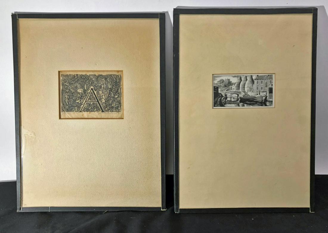 WRIGHT, MEAD WOODCUTS, ETC (5): John Buckland Wright, Roderick Mead and other engravings; engraving/etching/woodcuts; all matted; (2) framed; some staining & toning; largest image- 6” x 8 1/2”; G-VG