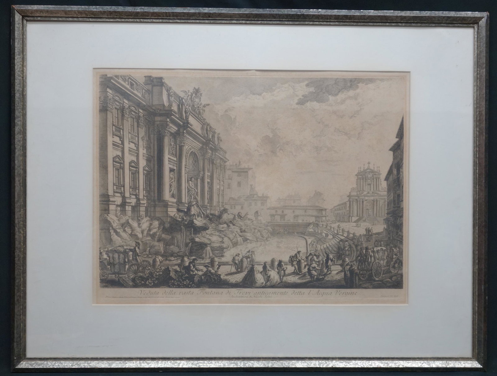 GIOVANNI PIRANESI ETCHINGS (4): Veduta Del Porto Di Ripetta (1) Veduta Della Vasta Fontana Di Trevi Anticamente Detta L Acqua Vergina; (1) Rome cathedrals; (1) Rome coliseum ; matted & framed; (1) glass broken; some toning; IMAGE- 1