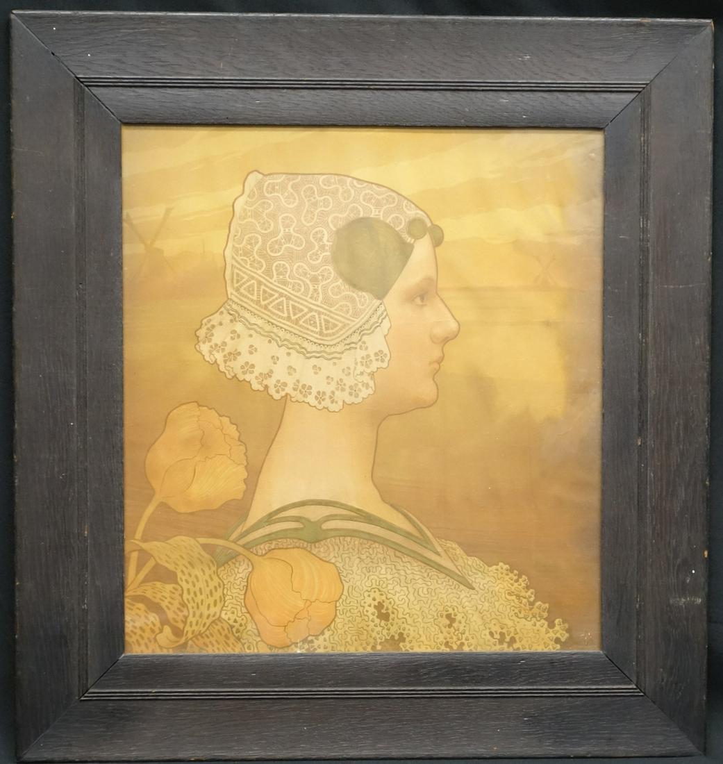 PAUL BERTHON QUEEN WILHELMINA LITHOGRAPH: Paul Berthon lithograph; oak frame; minor creases, light toning; image- 14 1/2” x 13”; G