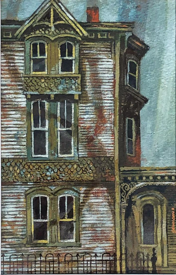 WILLIAM GORMAN ARCHITECTURAL WATERCOLOR: Color sketch for “House on Jackson St”; signed lower right right edge; unframed and matted; image- 7 1/4” x 4 3/4”; VG-EX
