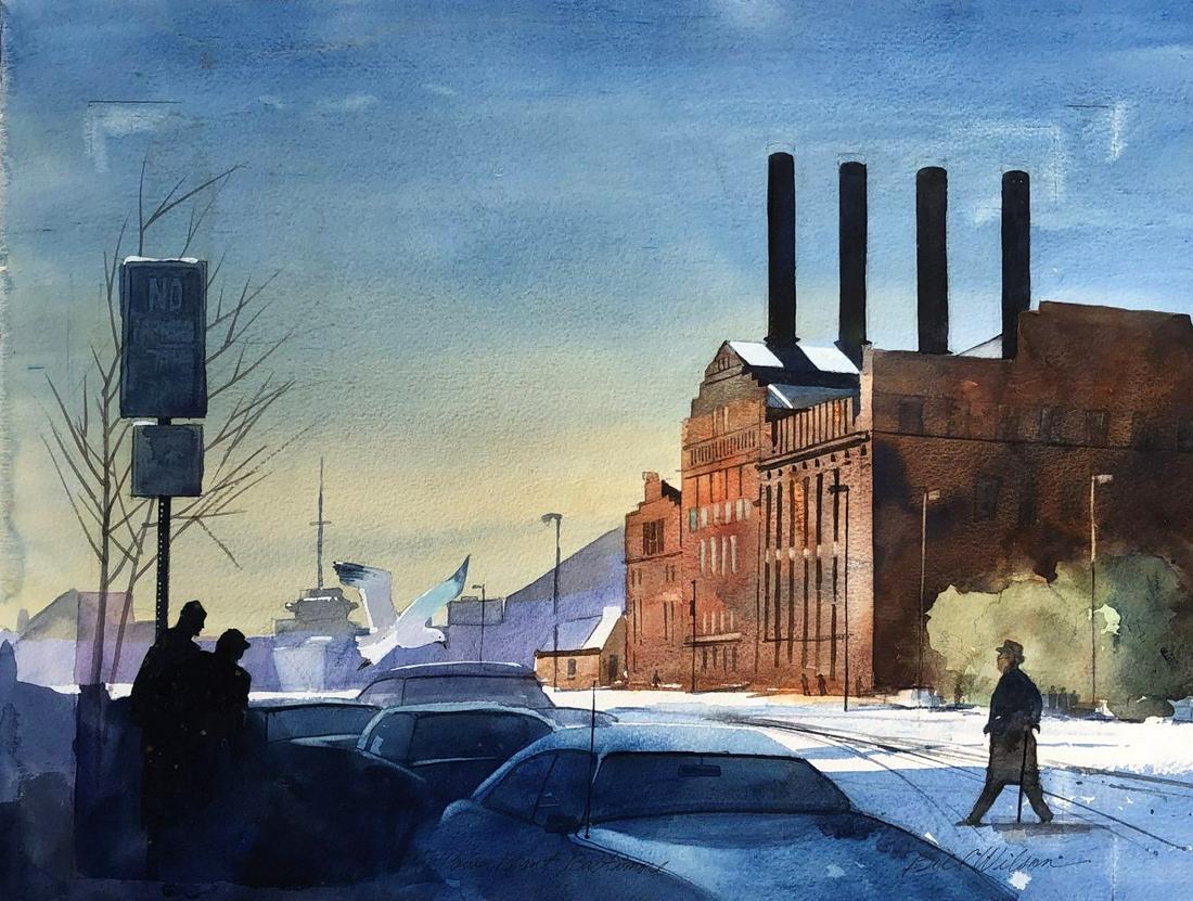 BILL WILSON BALTIMORE WATERCOLOR (POWER PLANT): Watercolor; signed; unframed; 12 1/2” x 16 1/2”; VG-EX