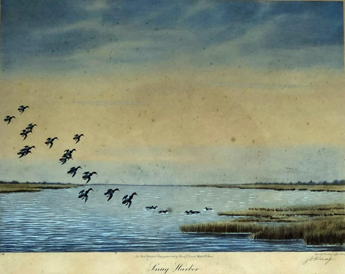 JD KNAP DUCK PRINTS (2): “Snug Harbor”; “Reflections” hand signed JD Knap lower right; toning; light stains; unframed and matted; image- 16 1/2” x 21 1/2”; G