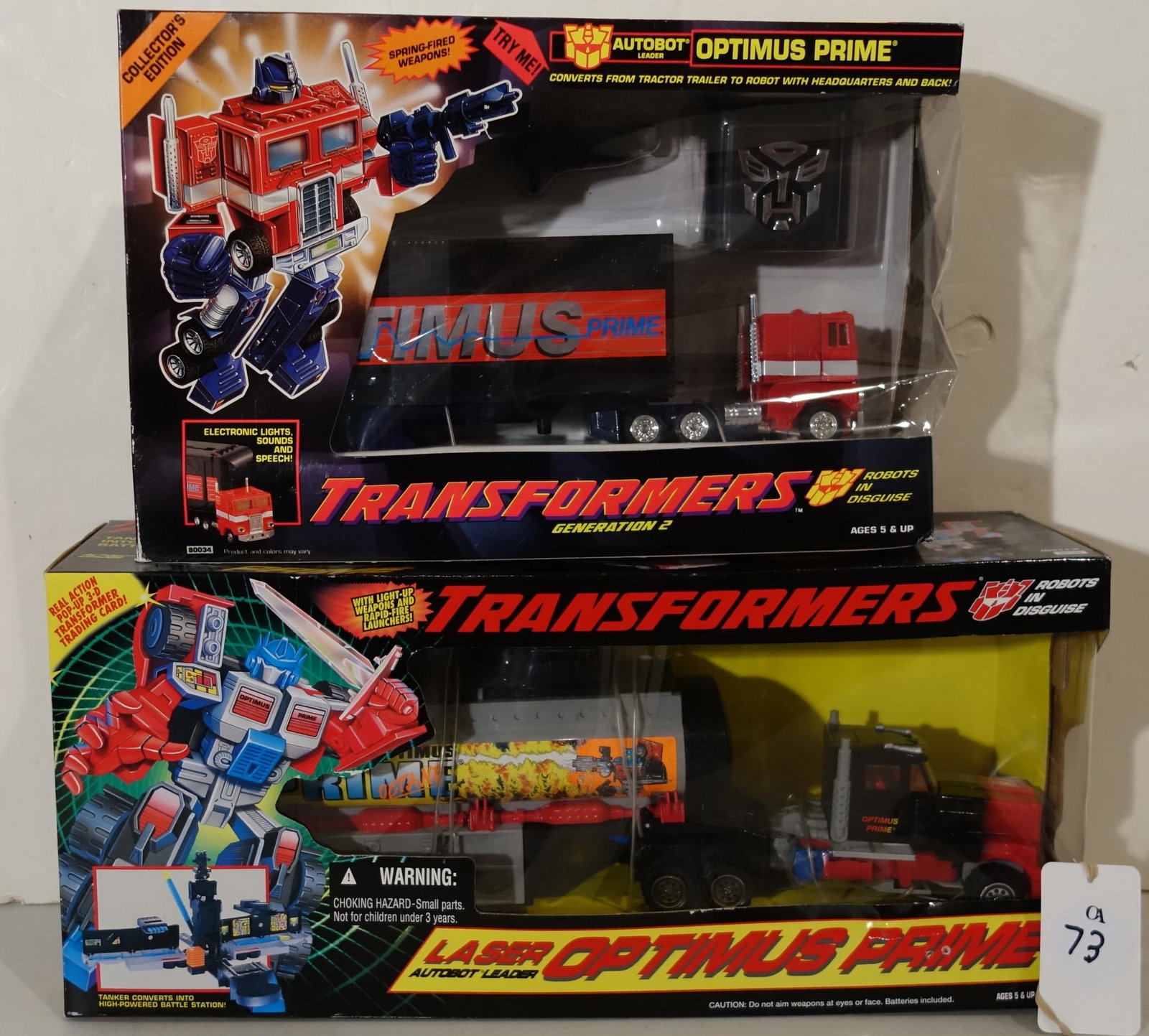 (2) TRANFORMERS: 1992-1994; (2) "Optimus Prime"; Hasbro; OB's; unopened; H- 8"; W- 18"