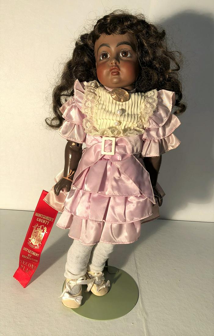 VERNON SEELEY ARTIST DOLL: 1979, Rosa's "Love Me", open eyes; composition jointed body; some chipping paint at joints; H-19", G-VG