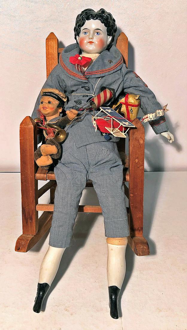 (2) DOLLS, CHINA HEAD & CLOTH, ROCKER (1 of 2)