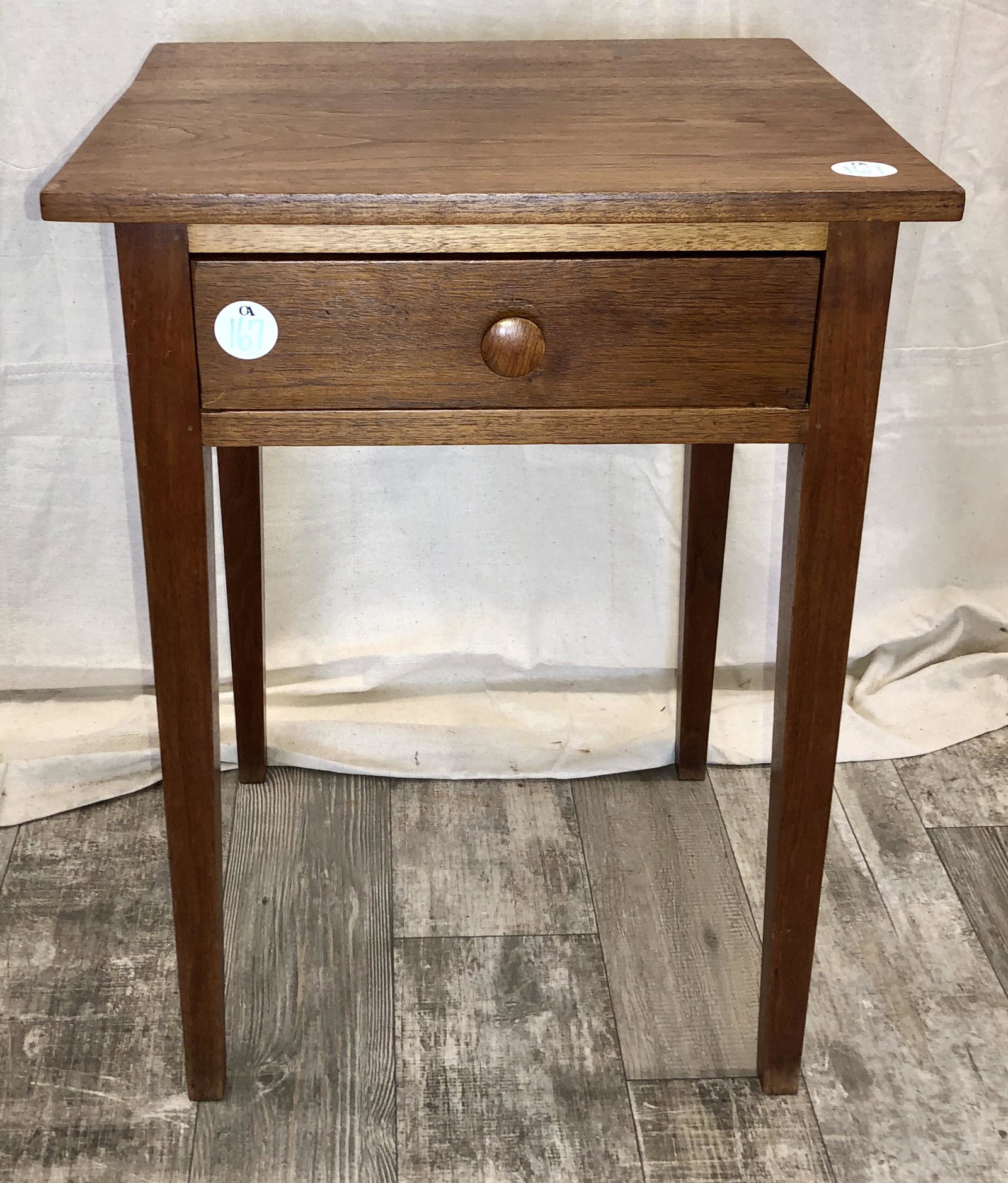 WORK TABLE: Walnut; 1-drawer; refinished; H-29", W-21", G-VG