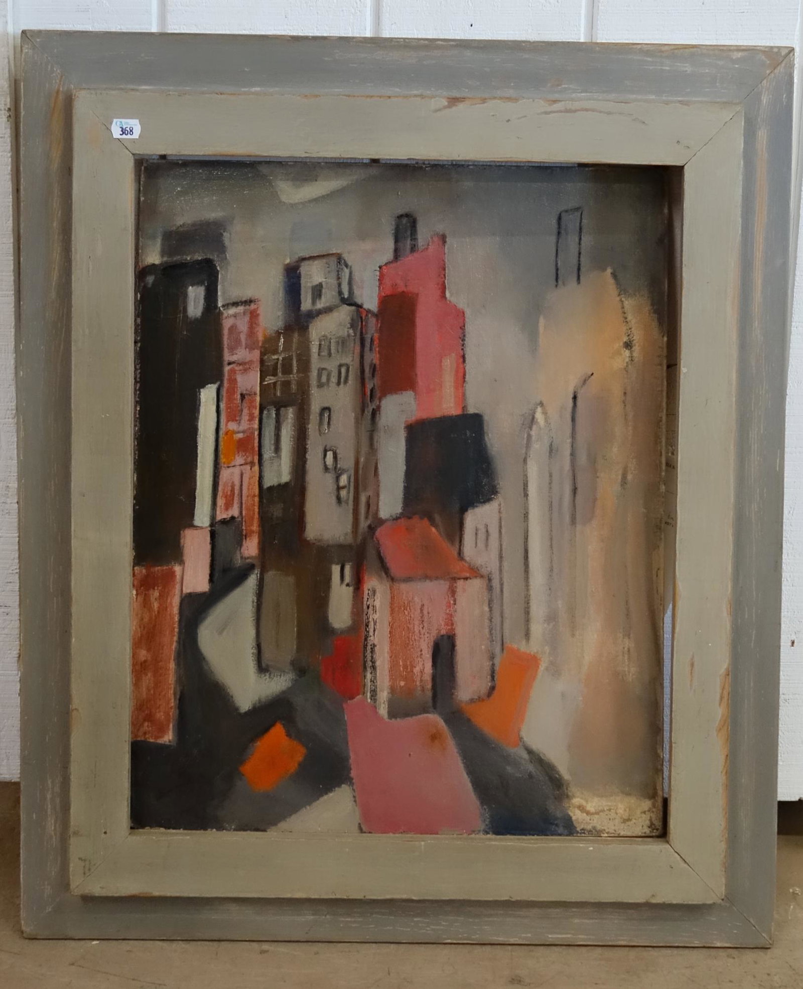 JEAN WATSON MODERNIST PAINTING: Oil on artist board; 1930's purportedly from Betty Esman estate; signed on reverse; needs cleaning; framed- 24" x 20"; V-VG