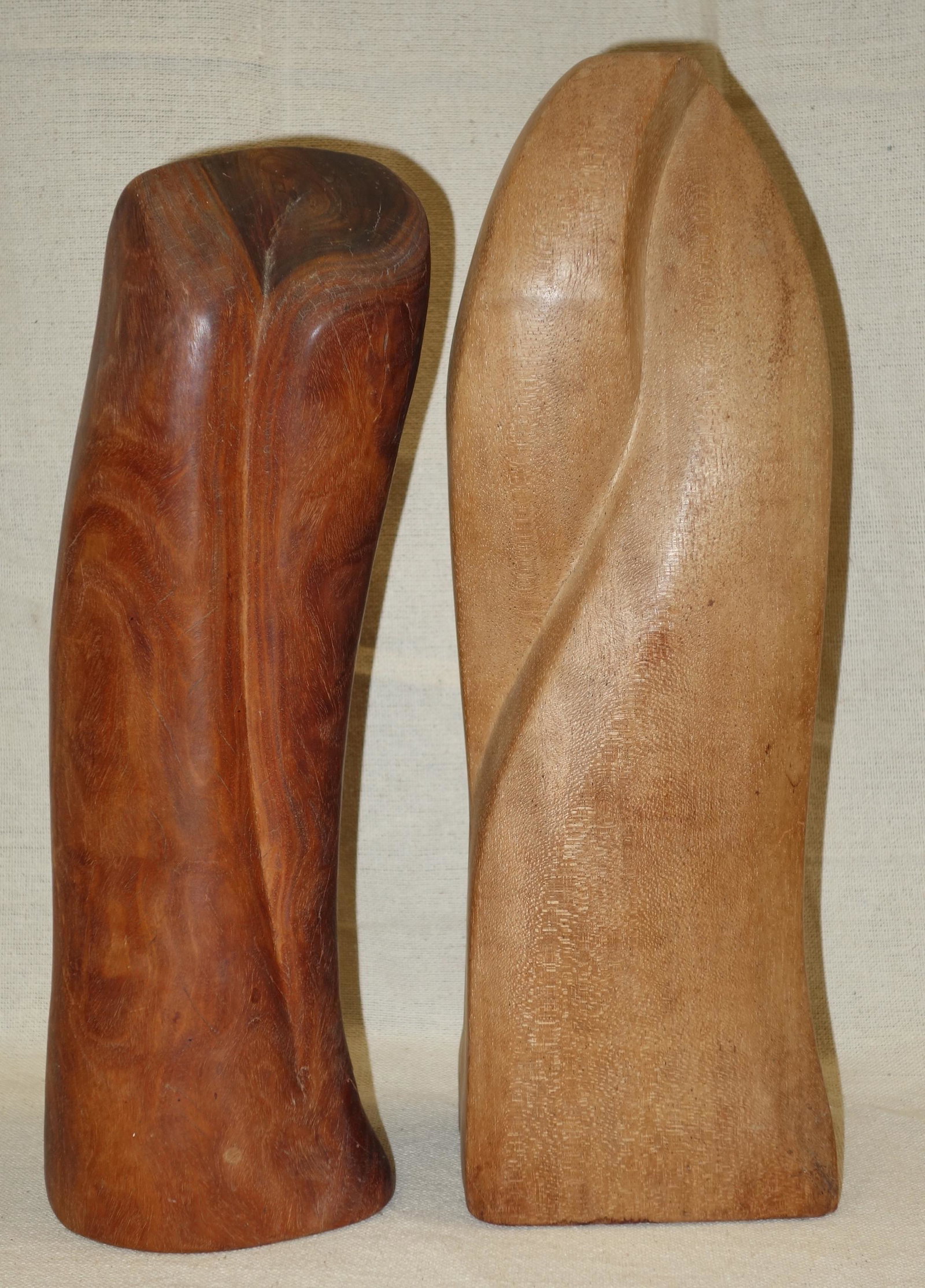 GRACE TURNBULL ABSTRACT SCULPTURES (2): Carved wood; (1) Lignum Vitae, (1) mahogany; normal wear; H-14"-16"