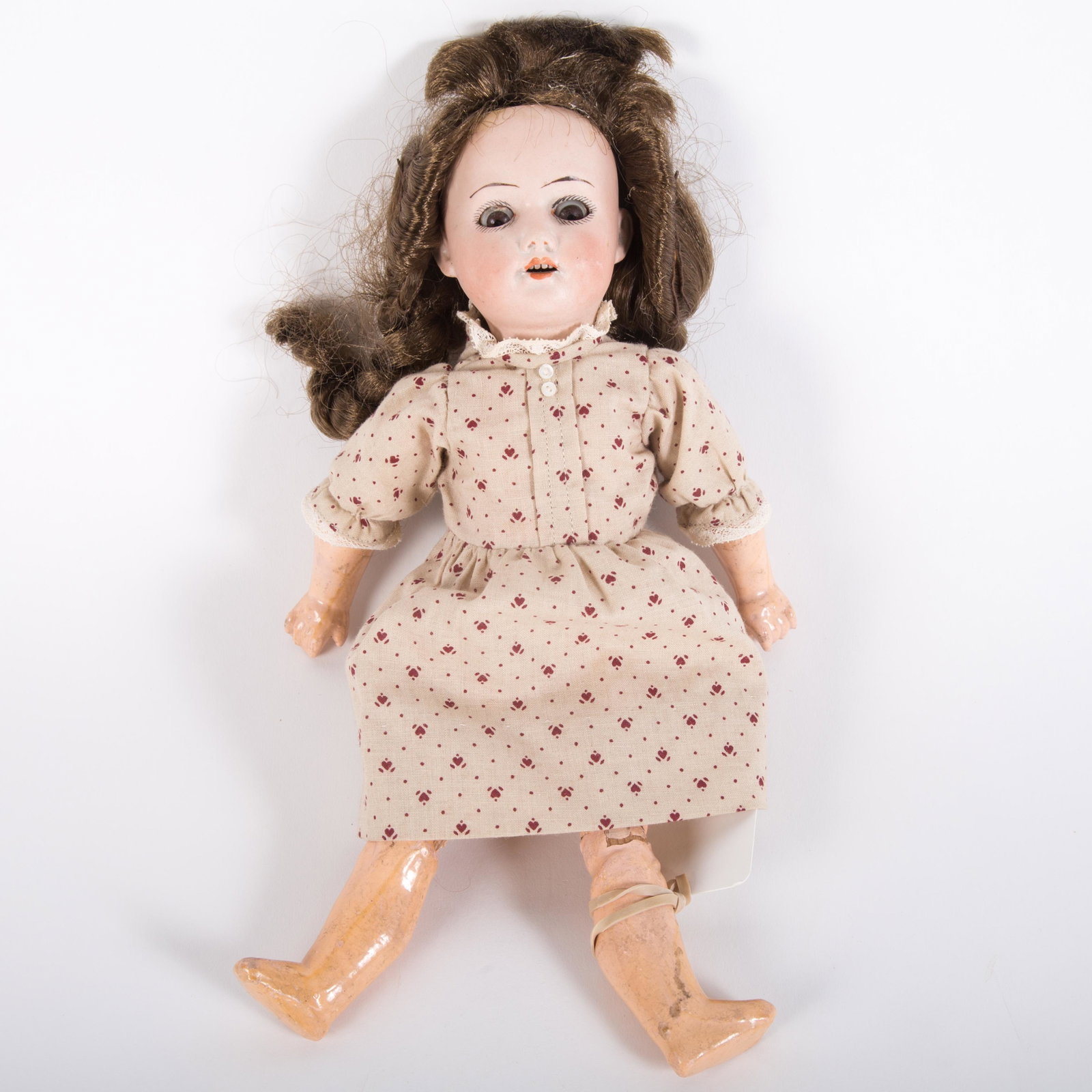 BISQUE HEAD DOLL: Jointed wood and composition body; back of head: "Made in Germany - Herm Stein (?) 5/0"; back is stamped: "Made in Germany"; sleep eyes; open mouth; eyelids chipping; minor marks; paint chipping on bo