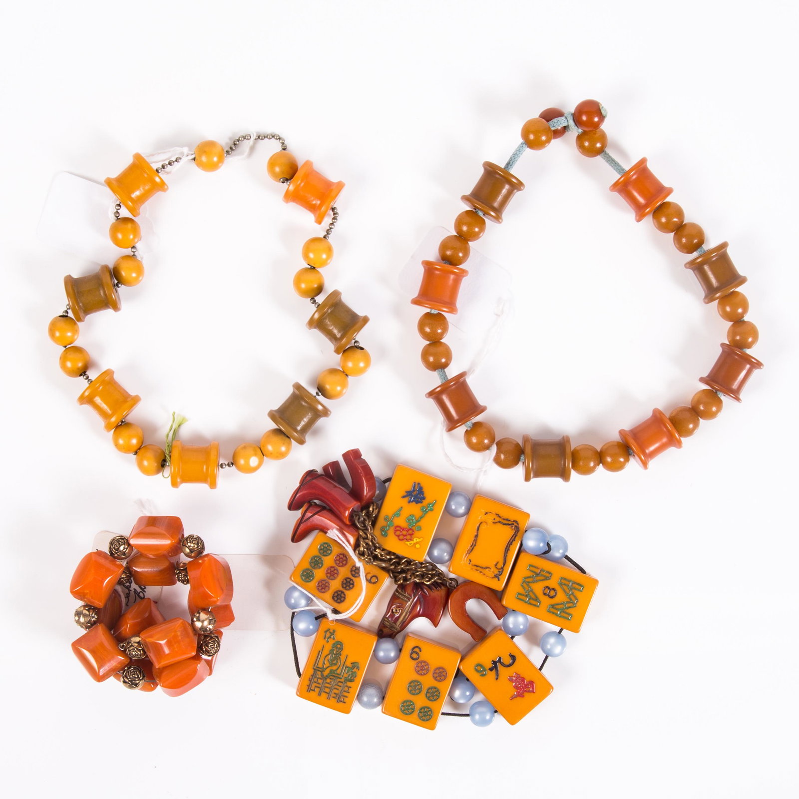 BAKELITE BRACELETS, ETC. (5): Bracelets (3), worry beads (2); L-7 1/2", G-VG