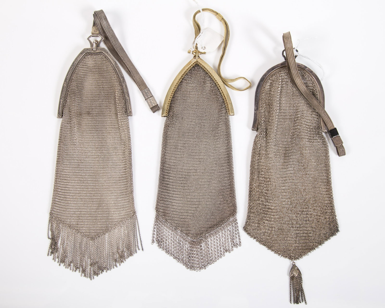 WHITING DAVIS MESH PURSES, ETC. (3): Silvertone, goldtone, etc.; (1) sterling, longest H-14", G-VG