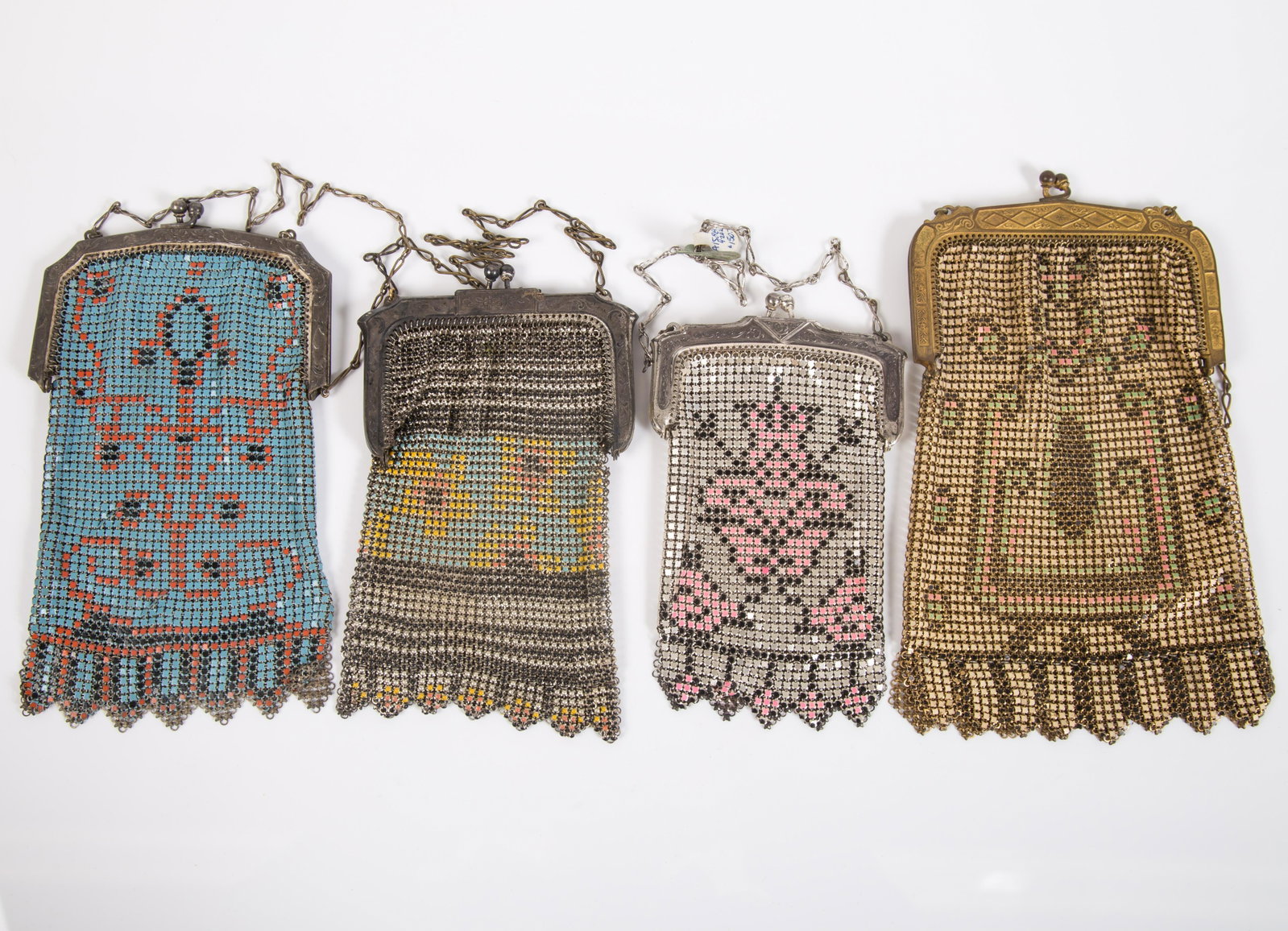 ENAMEL MESH PURSES (4): (2) Whiting Davis; H-7", G-VG