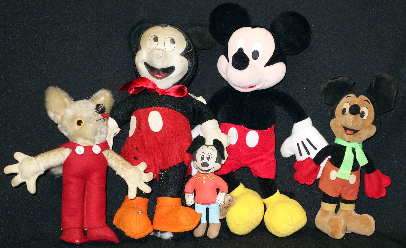 ASSORTED DISNEY PLUSH DOLLS (5): Mohair and fabric; H-13", P-G