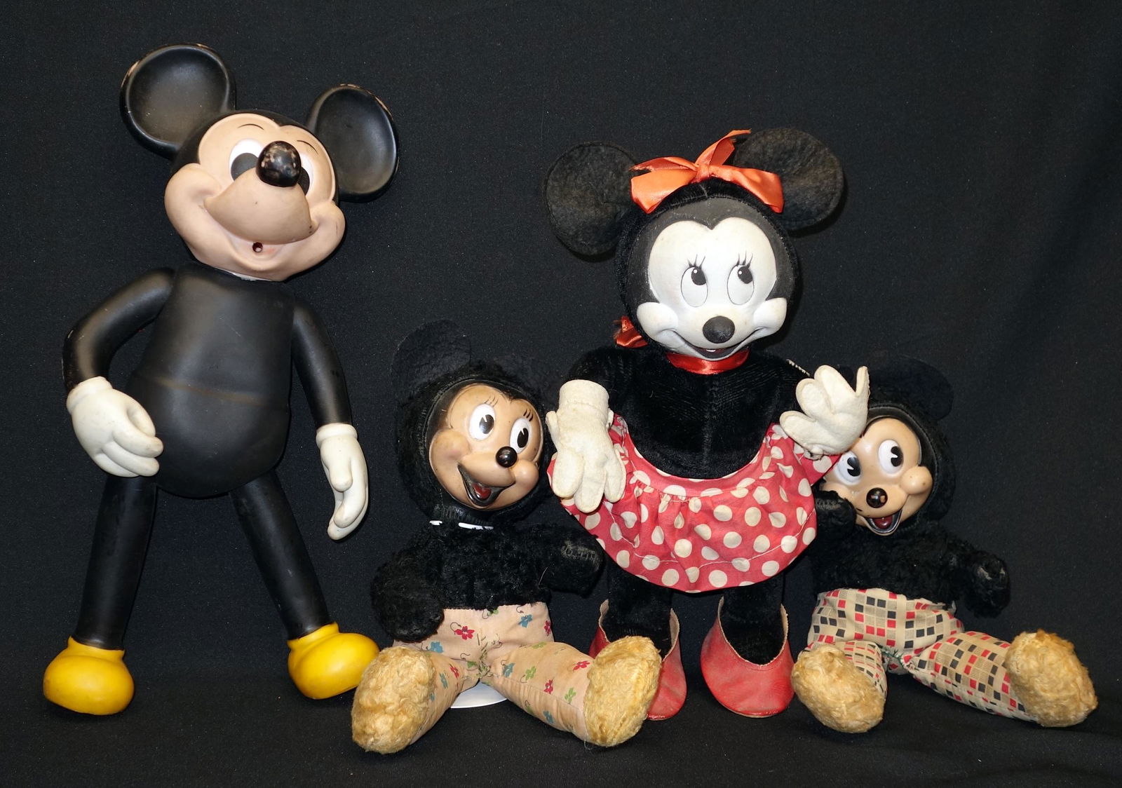 GUND MINNIE MOUSE & MICKEY (3): Fabric and vinyl; holes in clothing; wear to ears and faces; H-13", P-G