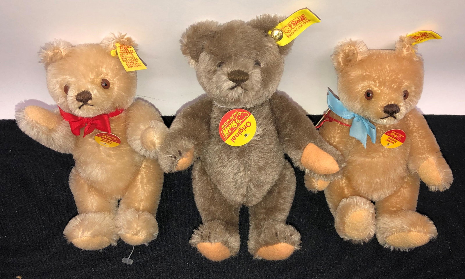 STEIFF BEARS (3): Ear button tags and chest tags; H-7"-8"; normal wear; G-VG