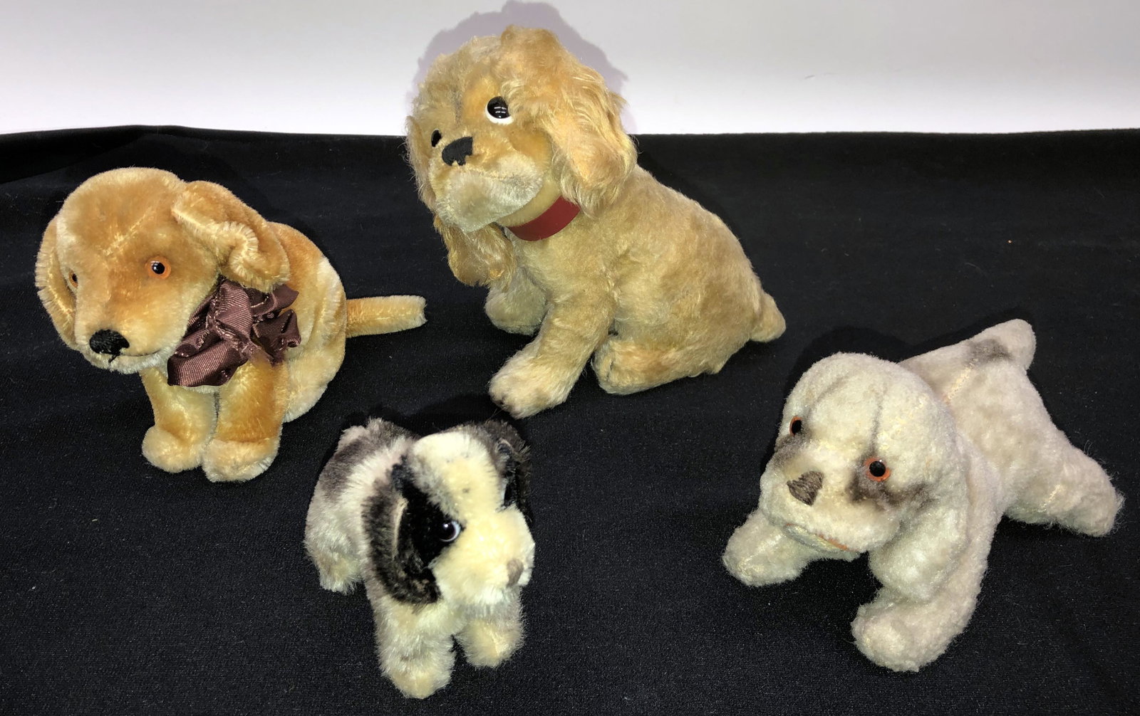 STEIFF DOGS (4): (2) Button in ear; H-3"-7.5"; normal wear; G-VG