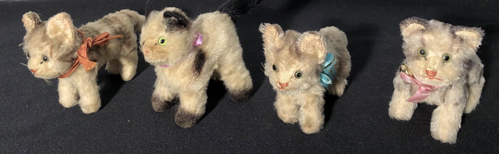STEIFF KITTENS (4): No buttons or tags; (1) jointed; H-4"; normal wear; G-VG