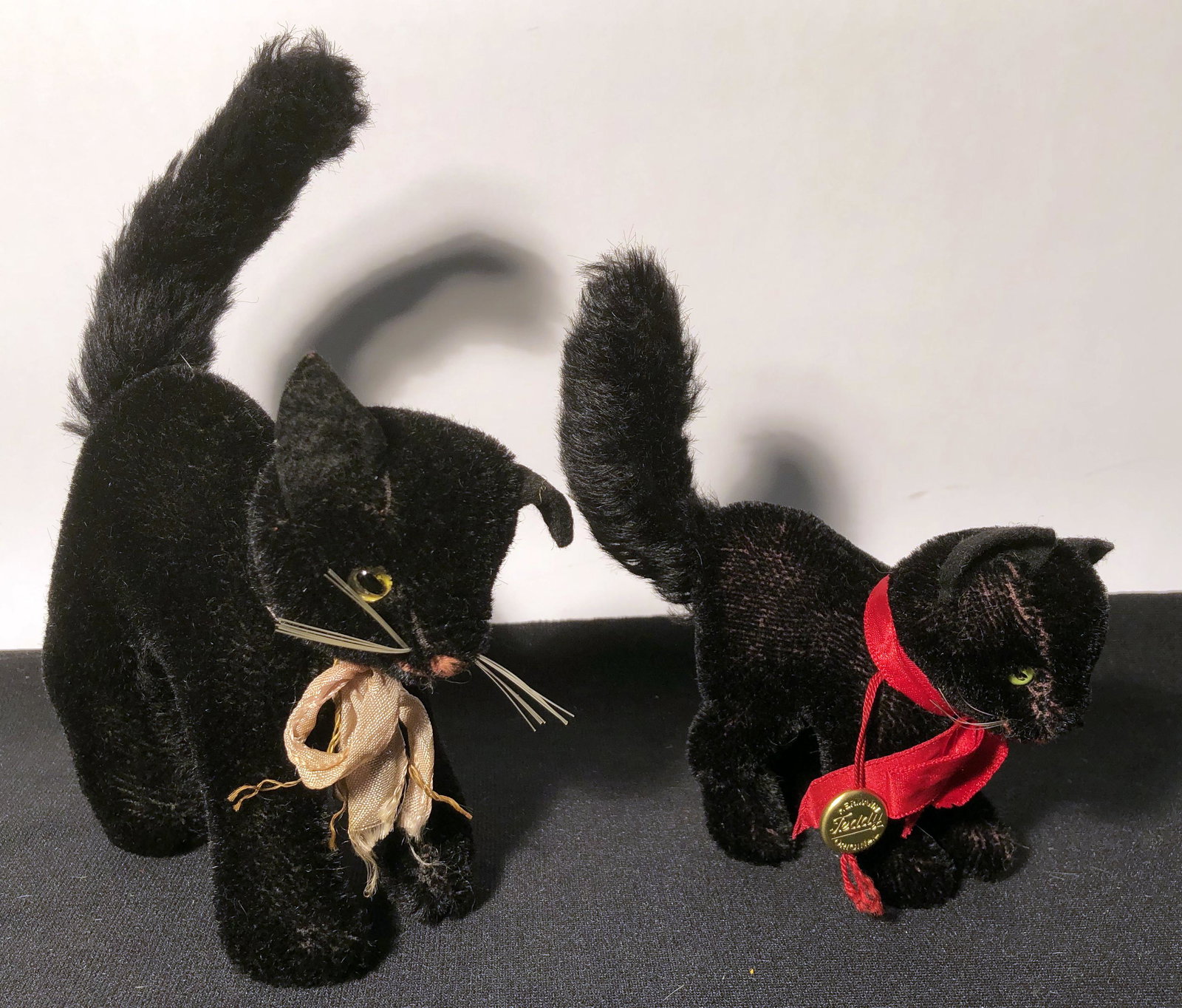 STEIFF BLACK KITTENS (2): (1) older; (1) newer; no buttons or tags; normal wear; G-VG