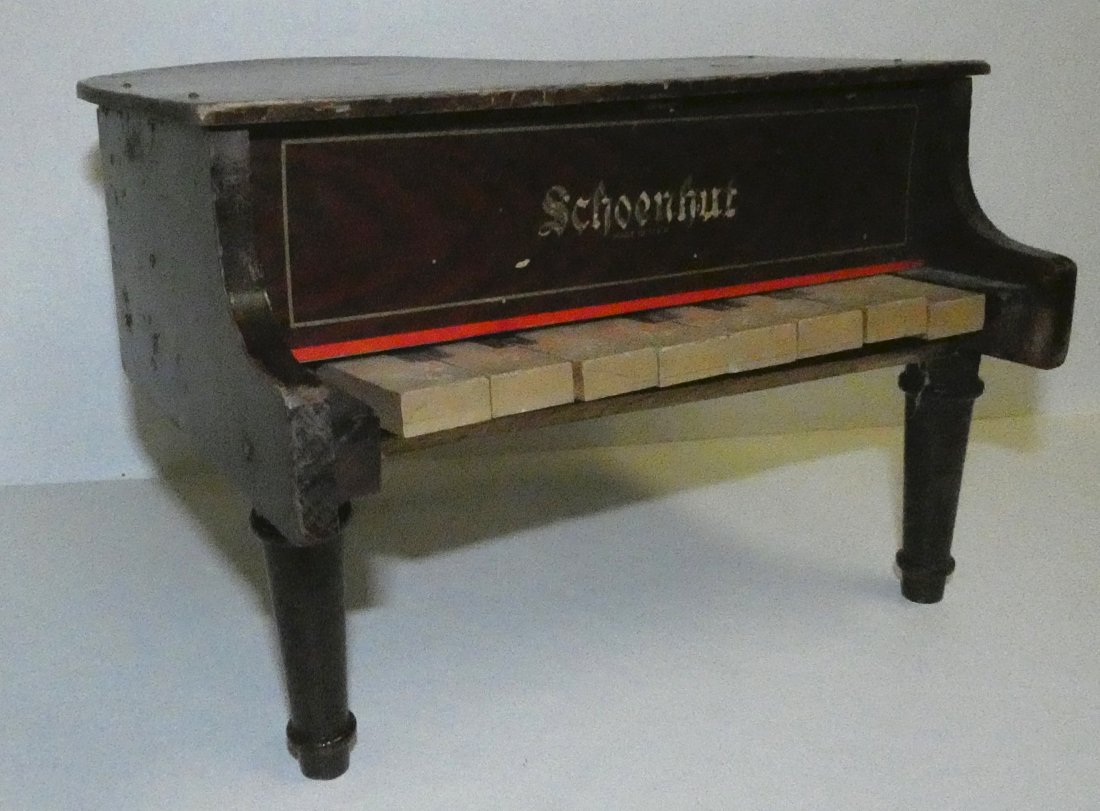 SCHOENHUT PIANO: Missing a back leg; some keys not working; H-6 1/2"; F