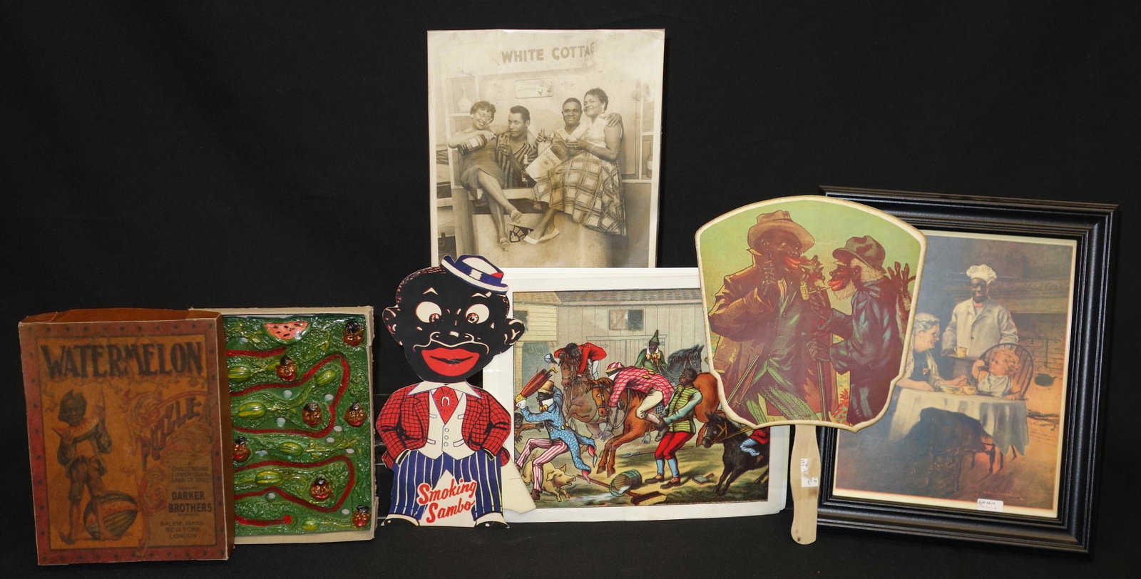 LOT OF BLACK AMERICANA EPHEMERA (6) PCS.: Includes: Smoking Sambo, Coon Chicken Inn, Cream of Wheat; H-12", F-VG