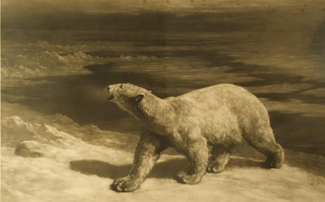 HERBERT DICKSEE POLAR MEZZOTINT: Artist proof. Signed Herbert Dicksee in Pencil. Label on reverse. Slight toning. Framed and matted image H-18" W-28". G-Gand