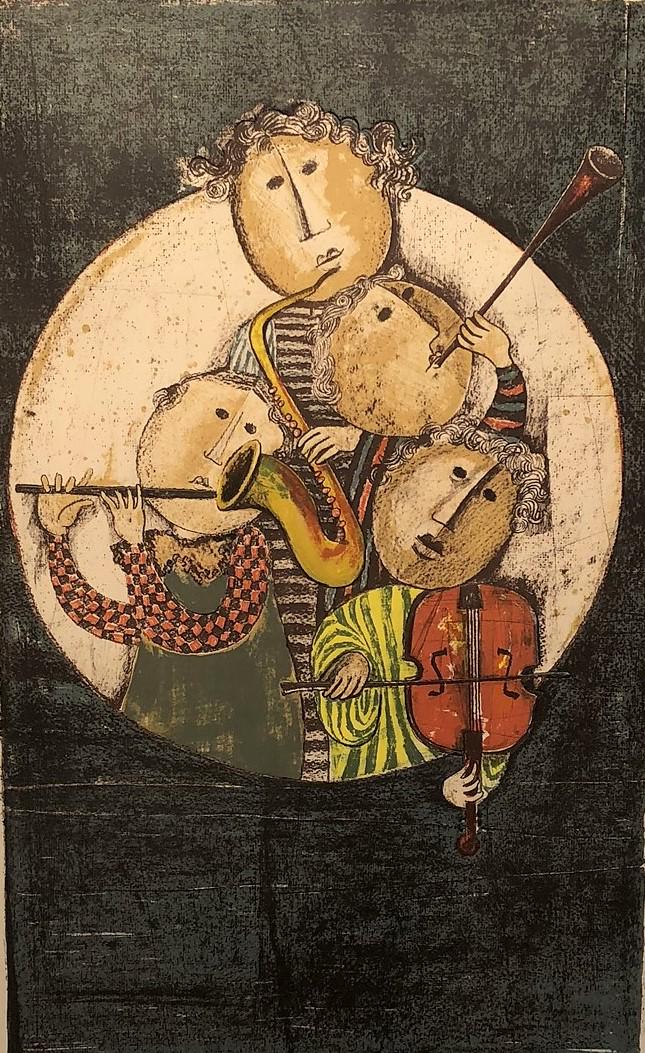 GRACIELA RODO BOULANGER "THE MUSICIAN": Color lithograph, stamped signature. Framed and matted image H- 25" W-16" G-Gand