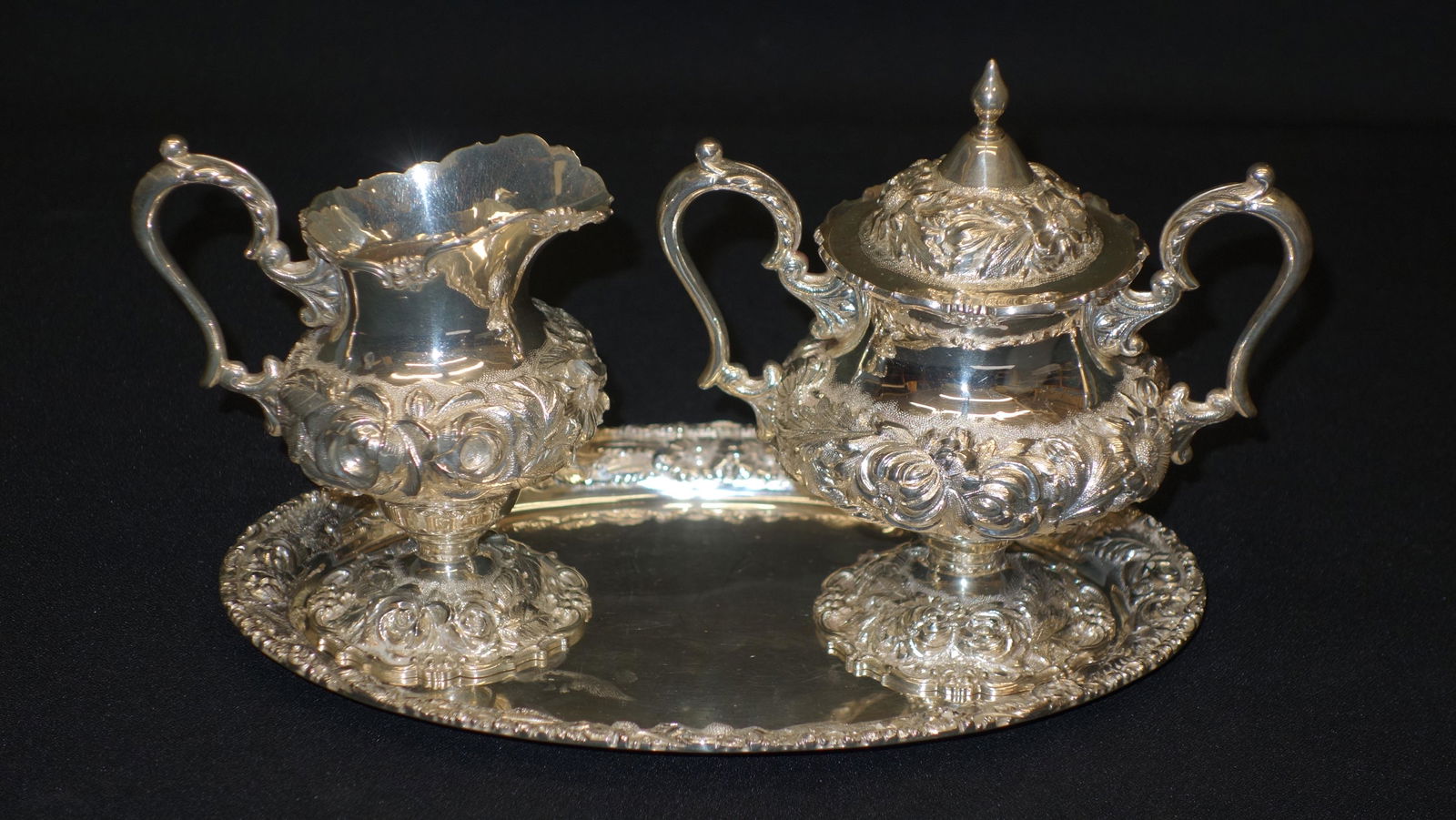 STIEFF STERLING REPOUSSE CREAMER AND SUGAR SET (3 (1 of 1)