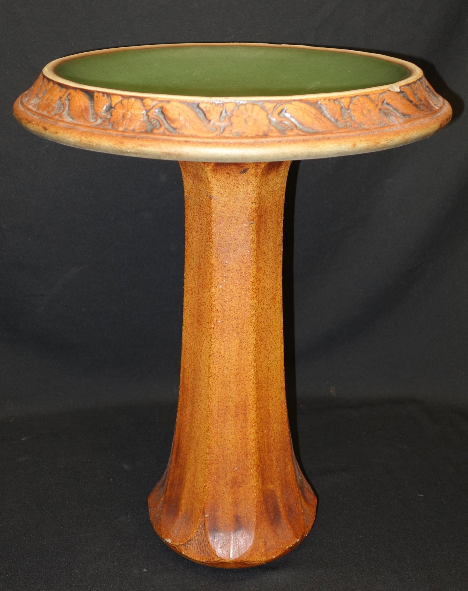 CRAFTS BIRD BATH: Western Stoneware Co. Monmouth Illinois. Center hole needs plug. H25" Diameter 17" G-VG