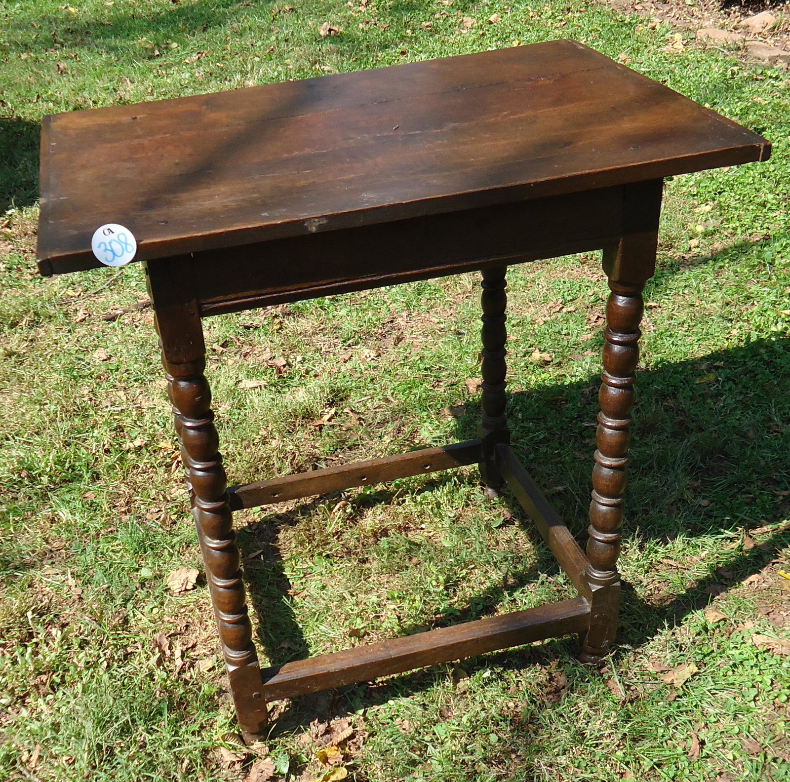 TAVERN TABLE: Oak; pegged construction; sausage turned legs; H-27", W-28", G-G+