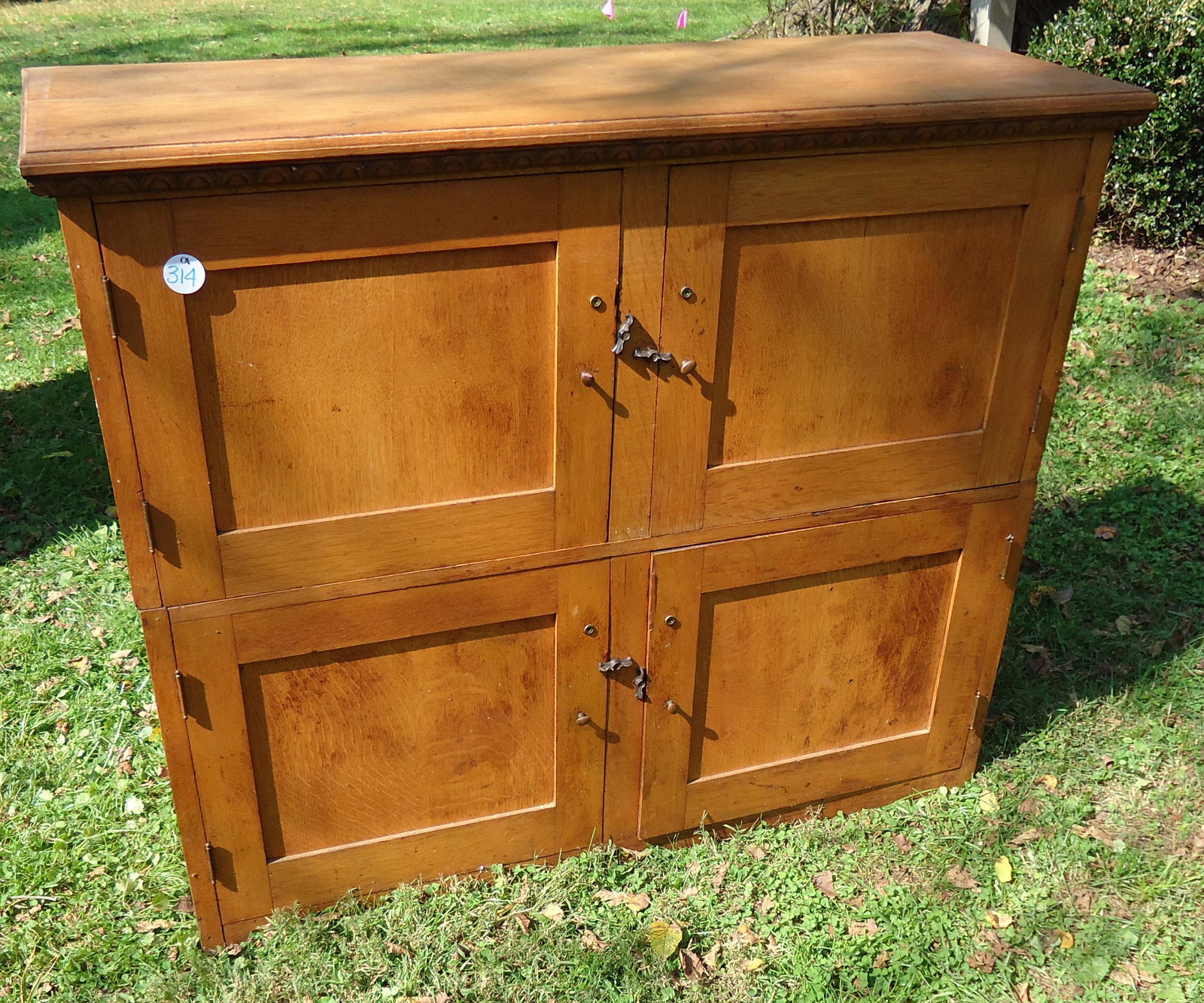 OAK OFFICE CABINETS: Stacking, two piece; paneled doors; checking on one side; stripped finish; H-40", W-48", G-G+