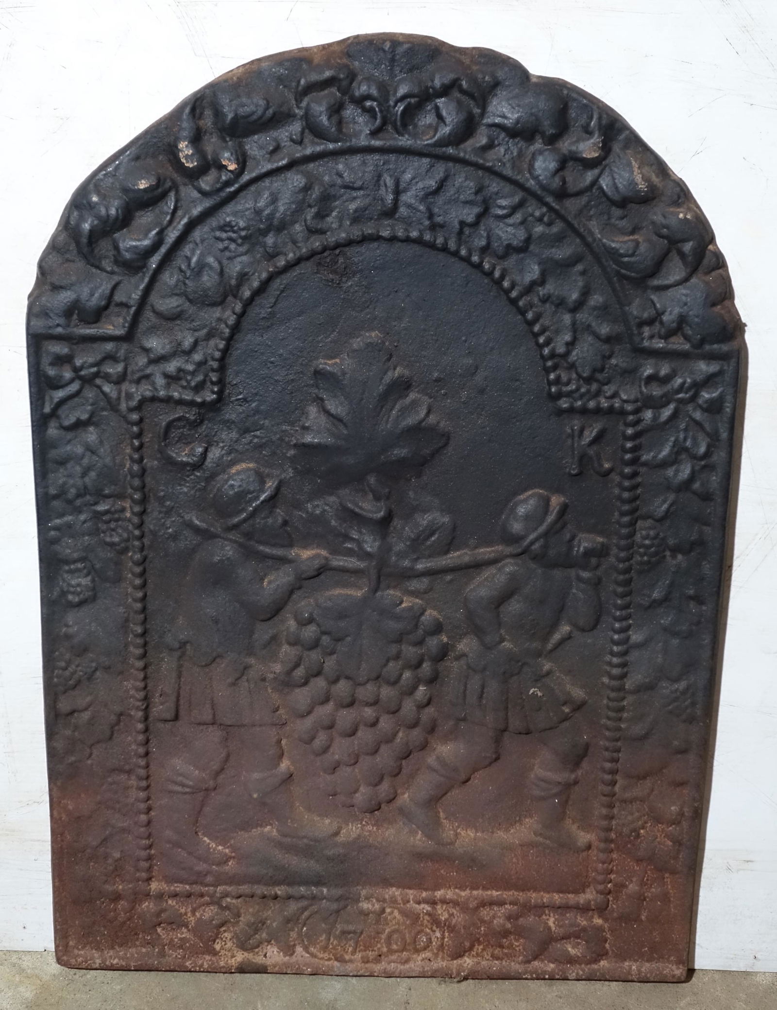 FIREBACK: Cast iron; Made in England; normal wear; 34" x 24", F-G