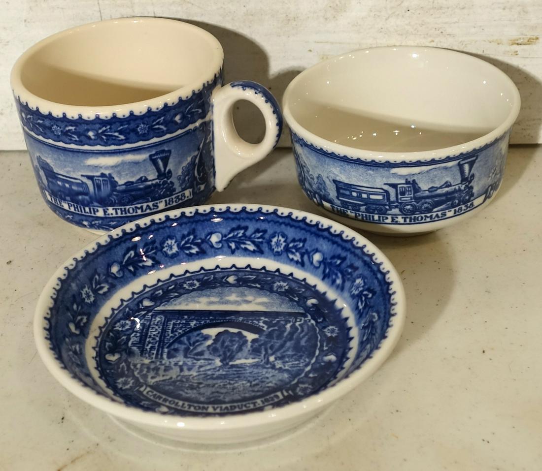 B&O CHINA (3): Scammell's Lamberton Design Patented; (1) coffee cup, (1) boullion cup, (1) small bowl; cup H-3", G-VG