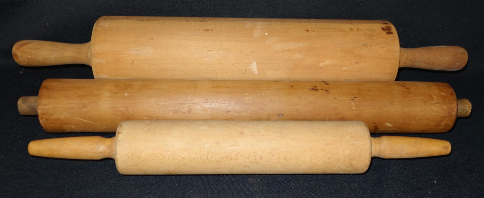 ROLLING PINS (3): Wood; wear; longest L-24", G