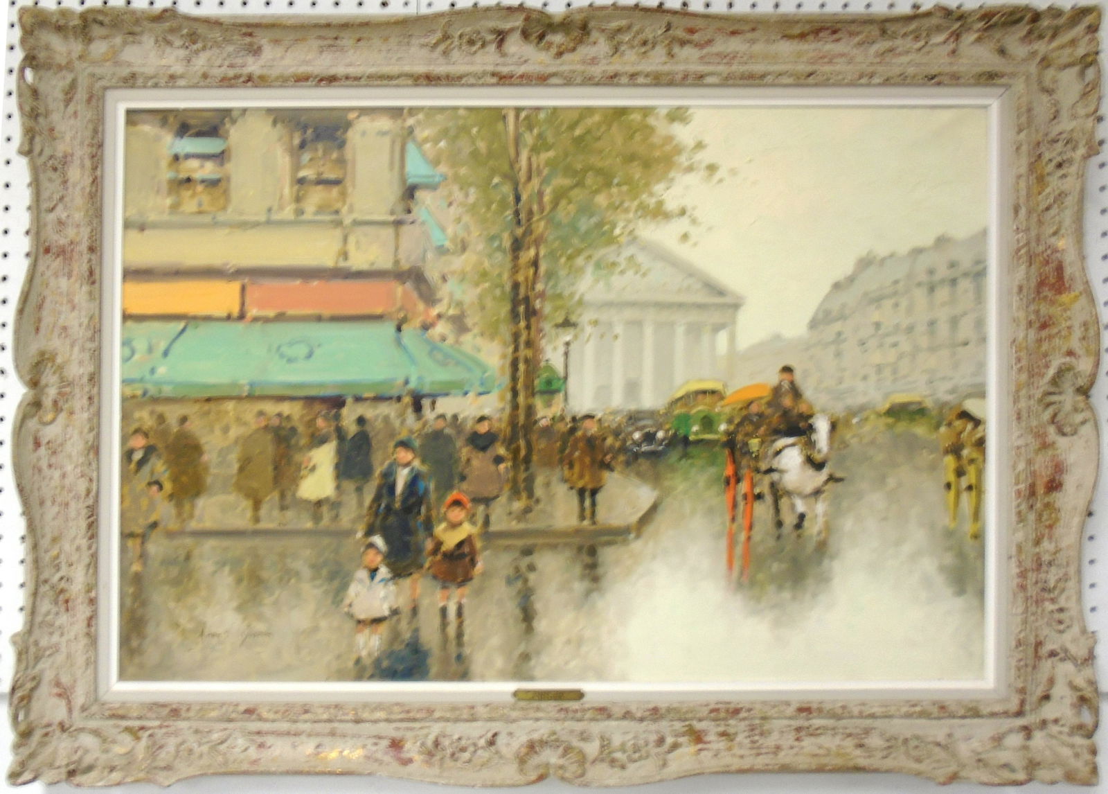 ANDRE GISSON PARIS PAINTING: Paris 1912. Oil on canvas. Street scene. Signed Lower left. Framed 24x36 VG-EX