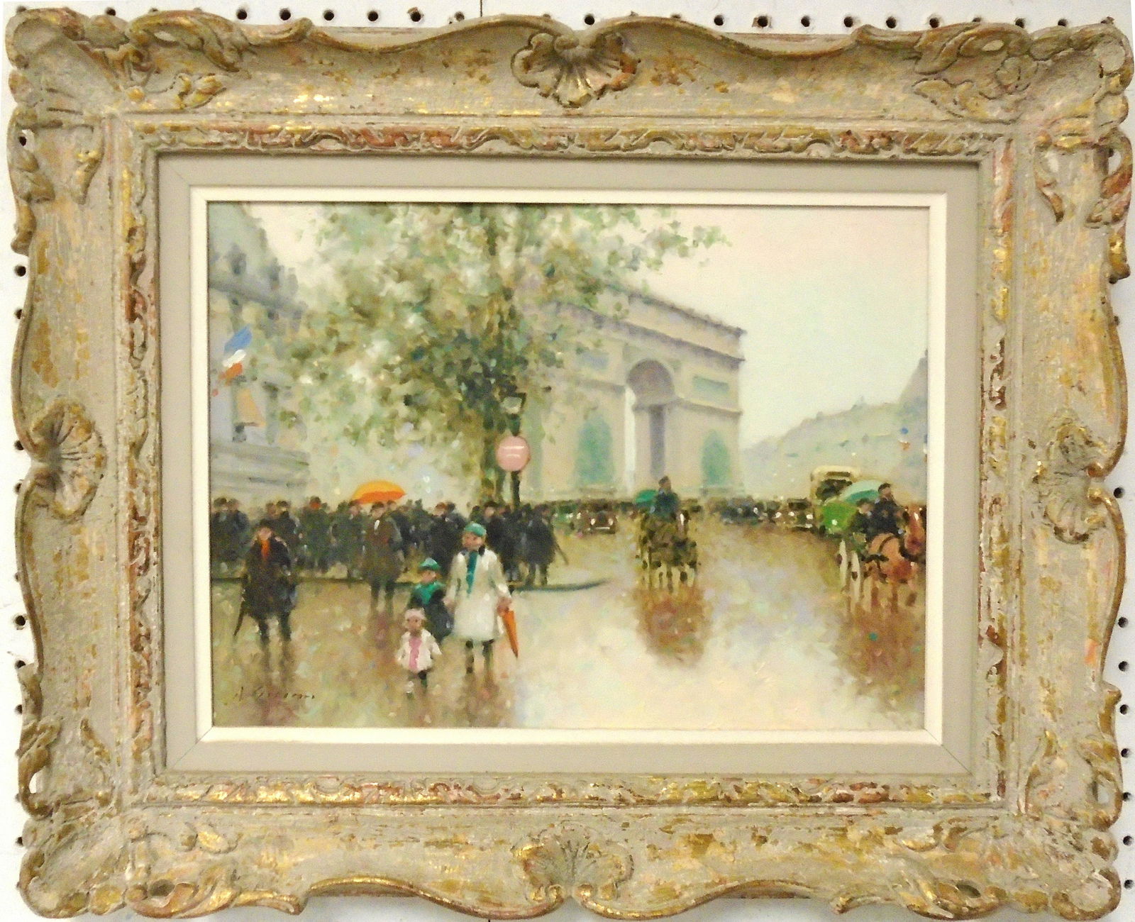 ANDRE GISSON PARIS PAINTING: Oil on Canvas. Arc de Triomphe. Signed Lower left. Framed 12" x 16". VG-EX