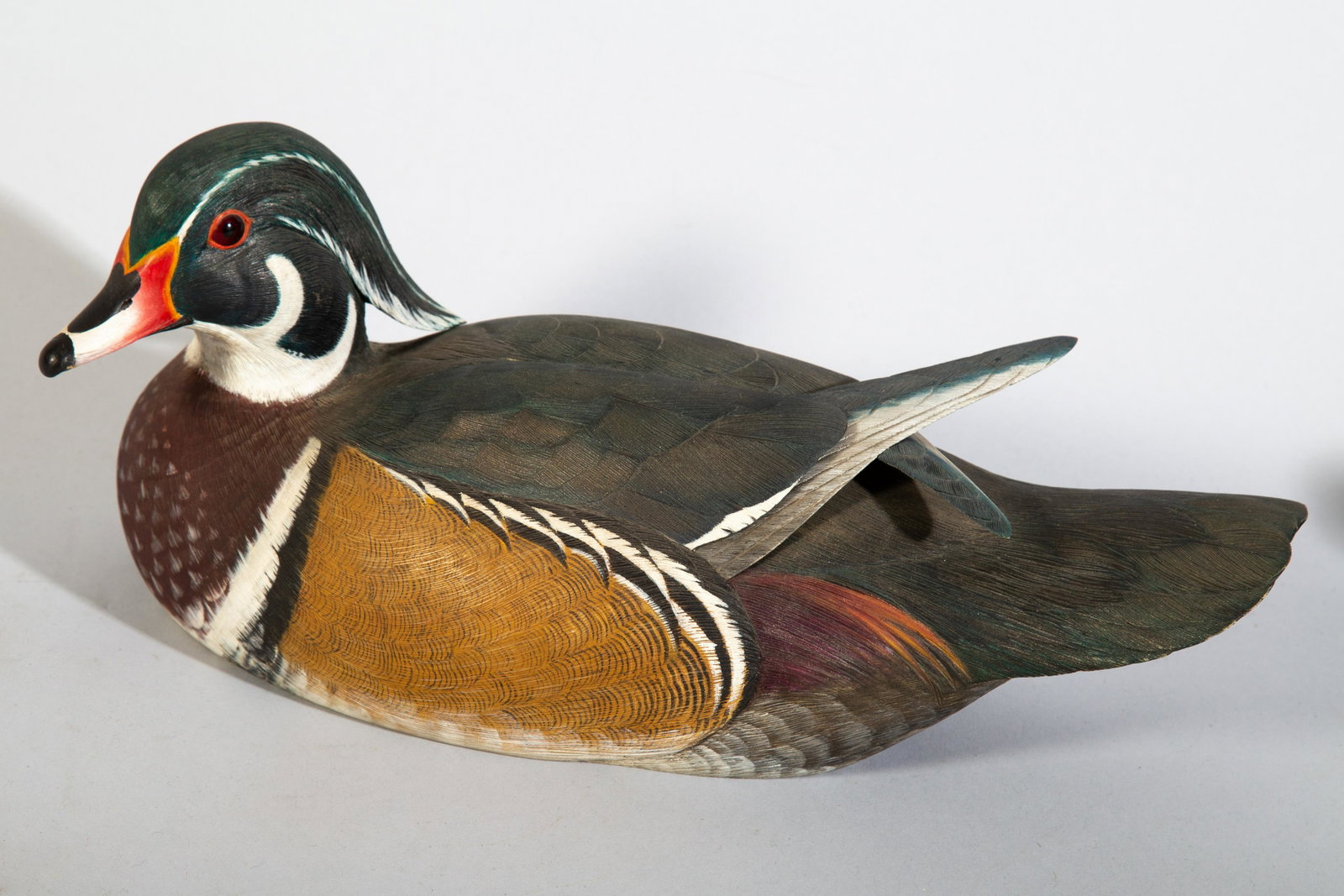 WOOD DUCK CARVING: Carved & painted wood-2nd in class Delaware Wildlife Art show 1980 H.M.U.S. National 1980, Kenneth A. Scheler. H6" W13" EX
