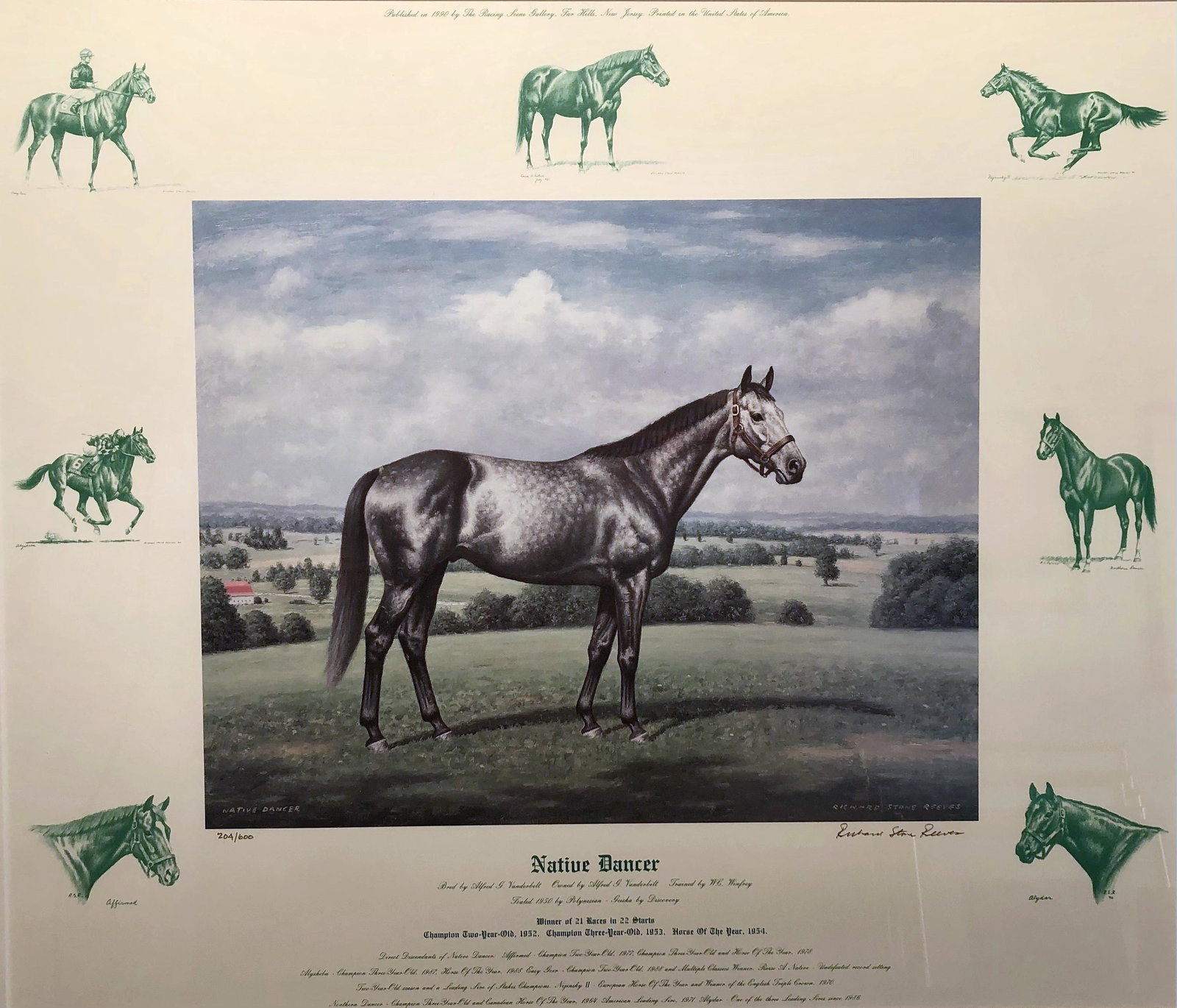R. S. REEVES "NATIVE DANCER" PRINT: 204/600, signed in pencil lower right; matted and framed; 21" x 25", VG-EX